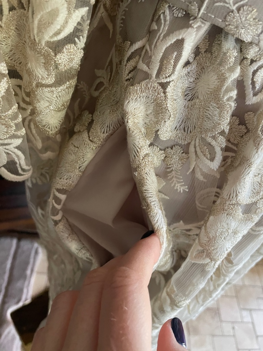 NWT Eliza J Gold Lace Dress with Belt Pockets Bridal Mitzvah Elegant 4P - Picture 6 of 16